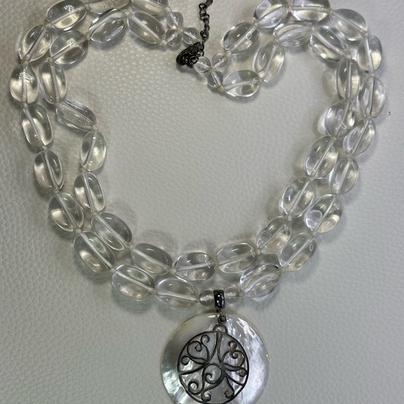 LUC925 signed mother of pearl vintage large quartz beaded necklace double strand - Picture 7 of 17